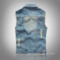 OEM Custom Men Denim Vest Jacket with Sleeves